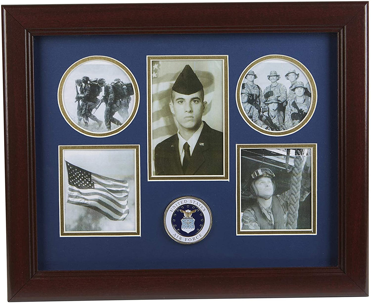 The military gift  store Frame US Air Force Medallion 5 Picture Collage Frame.