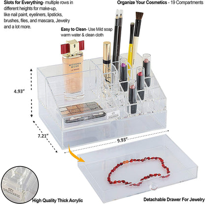 Clear Makeup Organizers - 19 Slots and 1 Drawer by Decozen