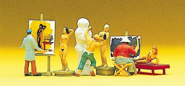 Preiser 10106 HO Scale People Working Artists, Models & Nudes pkg(6)