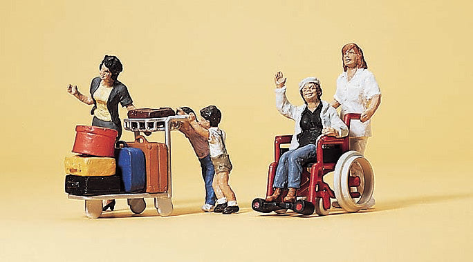 Preiser 10465 HO Travelers Pushing Cart & Wheelchair #1