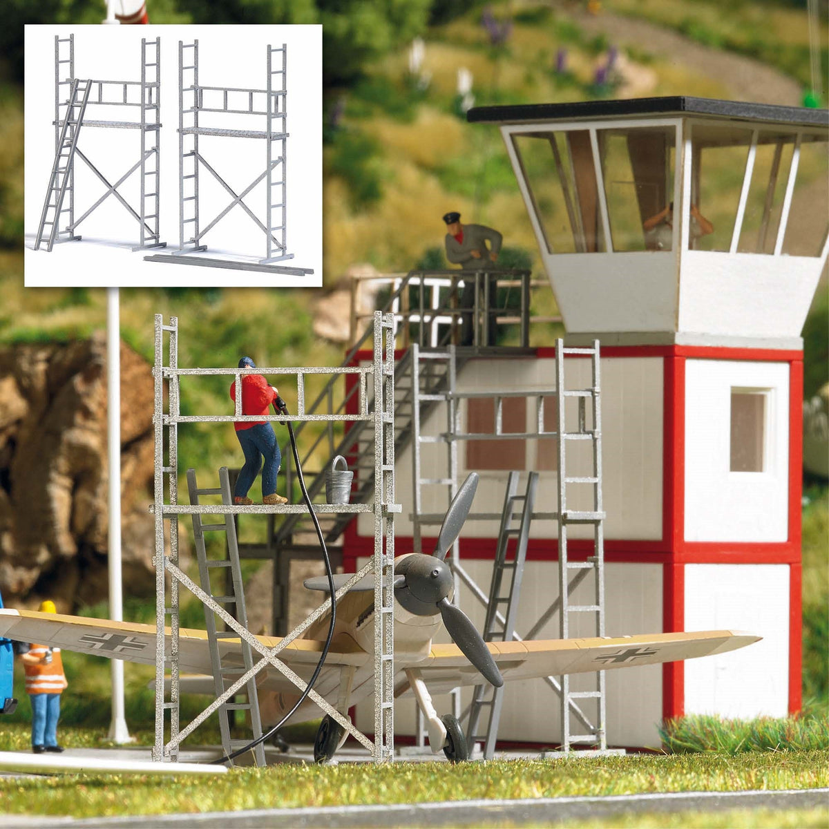 Busch 1373 HO Scale Aluminum Ladder Scaffolding Kit, 2-Pack