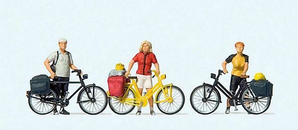 Preiser 10643 HO Scale Standing Cyclists in Sportswear w/Bikes Set #1