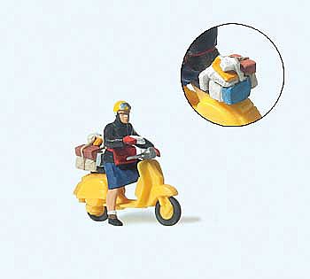 Preiser 28249 HO Scale Post Woman - Mail Carrier on Scooter