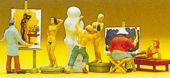 Preiser 10106 HO Scale People Working Artists, Models & Nudes pkg(6)