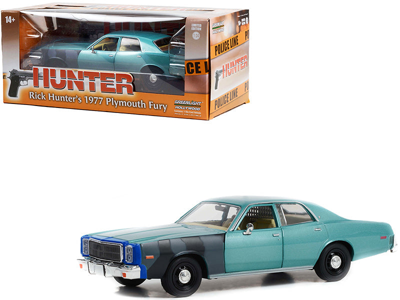1977 Plymouth Fury Unrestored Turquoise Metallic (Sergeant Rick Hunter's) "Hunter" (1984-1991) TV Series "Hollywood Series" 1/24 Diecast Model Car by Greenlight  free shipping USA
