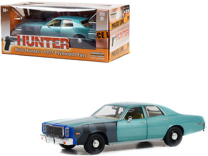 1977 Plymouth Fury Unrestored Turquoise Metallic (Sergeant Rick Hunter's) "Hunter" (1984-1991) TV Series "Hollywood Series" 1/24 Diecast Model Car by Greenlight  free shipping USA