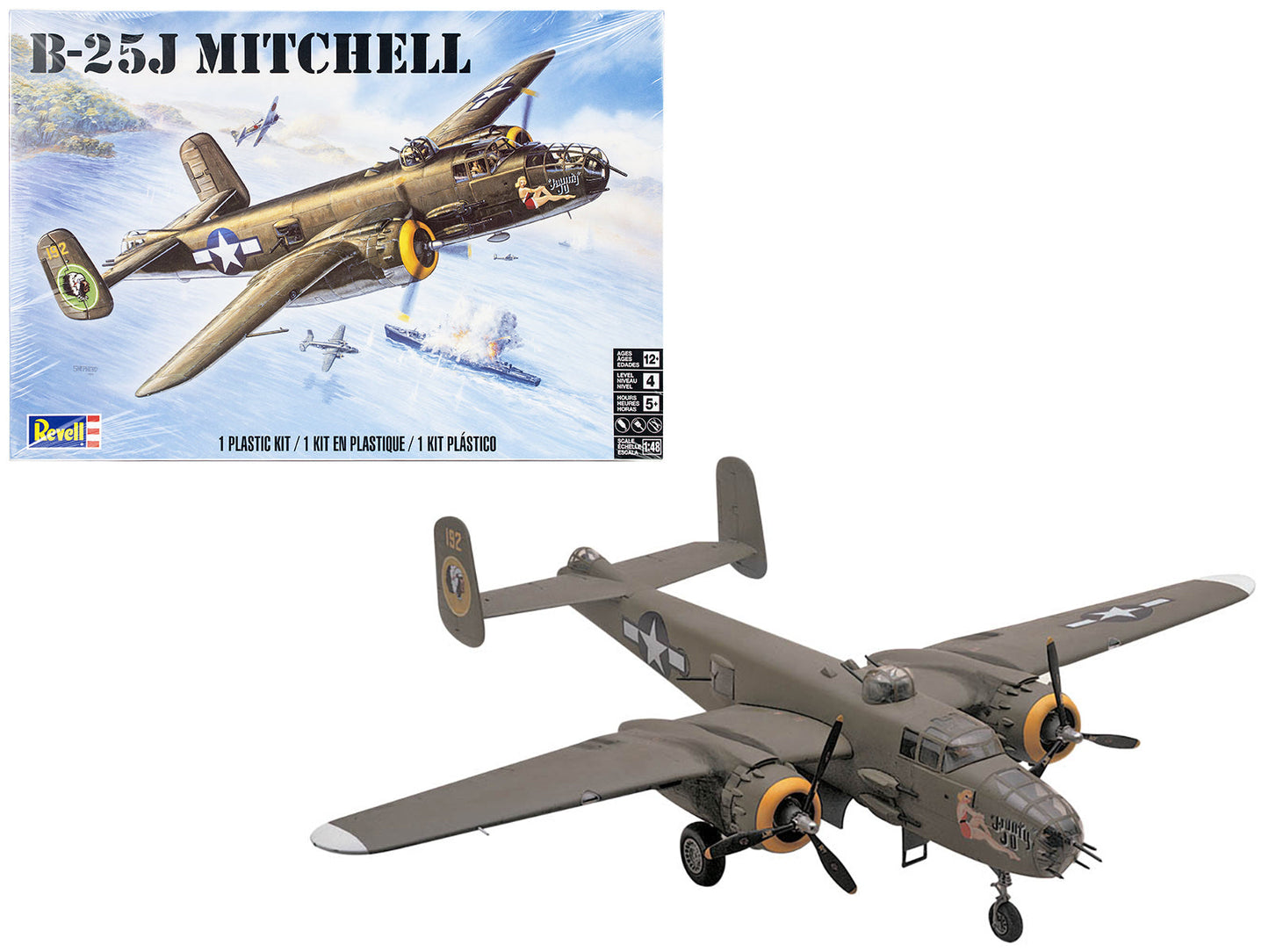 Level 4 Model Kit B-25J Mitchell Medium Bomber Plane 1/48 Scale Model by Revell  free shipping USA