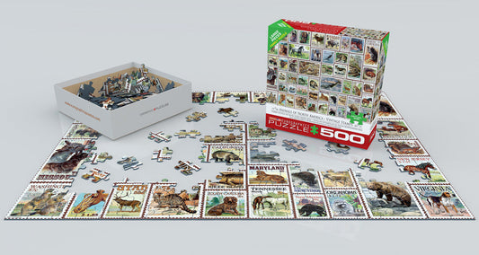 Puzzle: Variety 500 Pieces - Animals of North America - Vintage Stamps