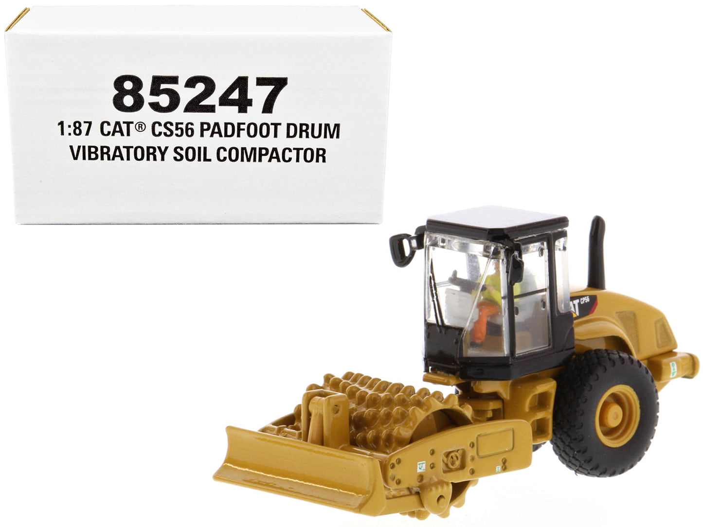 CAT Caterpillar CS56 Padfoot Drum Vibratory Soil Compactor with Operator "High Line" Series 1/87 (HO) Scale Diecast Model by Diecast Masters  free shipping USA