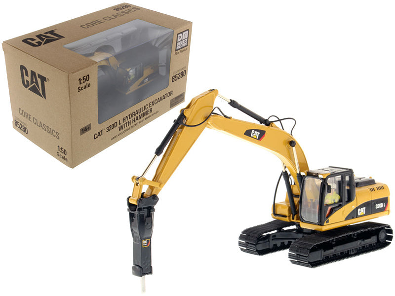 CAT Caterpillar 320D L Hydraulic Excavator with Hammer and Operator "Core Classics Series" 1/50 Diecast Model by Diecast Masters  free shipping USA
