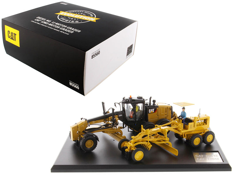 Cat Caterpillar No. 12 Motor Grader (Circa 1939-1959) and Cat Caterpillar 12M3 Motor Grader (Current) with Operators "Evolution Series" Set of 2 pieces 1/50 Diecast Models by Diecast Masters  free shipping USA