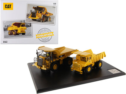 CAT Caterpillar 769 Off-Highway Truck (1963-2006) and CAT Caterpillar 770 Off-Highway Truck (2007-Present) with Operators "Evolution Series" Set of 2 pieces 1/50 Diecast Models by Diecast Masters  free shipping USA
