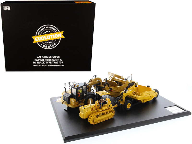 CAT Caterpillar 621K Tractor Scraper and CAT Caterpillar D7 Track-Type Tractor with No. 70 Scraper Set "Evolution Series" 1/50 Diecast Models by Diecast Masters  free shipping USA