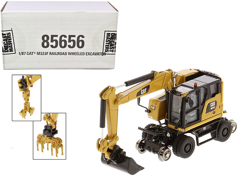 CAT Caterpillar M323F Railroad Wheeled Excavator with 3 Accessories (CAT Yellow Version) "High Line" Series 1/87 (HO) Scale Diecast Model by Diecast Masters  free shipping USA