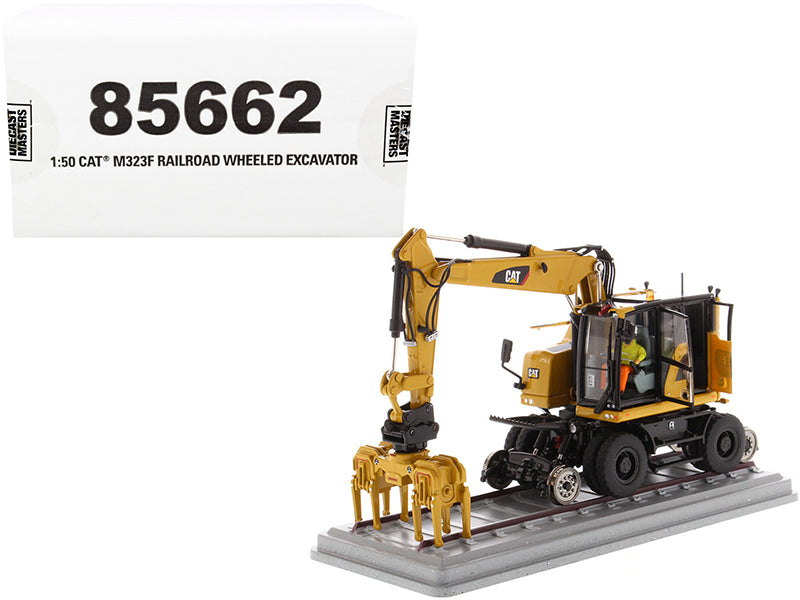 CAT Caterpillar M323F Railroad Wheeled Excavator with Operator and 3 Work Tools (CAT Yellow Version) "High Line Series" 1/50 Diecast Model by Diecast Masters  free shipping USA