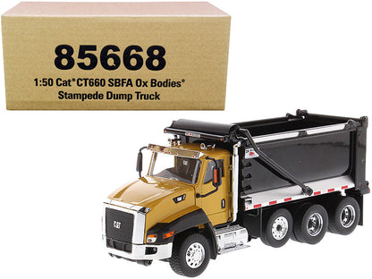 CAT Caterpillar CT660 SBFA with Ox Bodies Stampede Dump Truck Yellow and Black 1/50 Diecast Model by Diecast Masters  free shipping USA