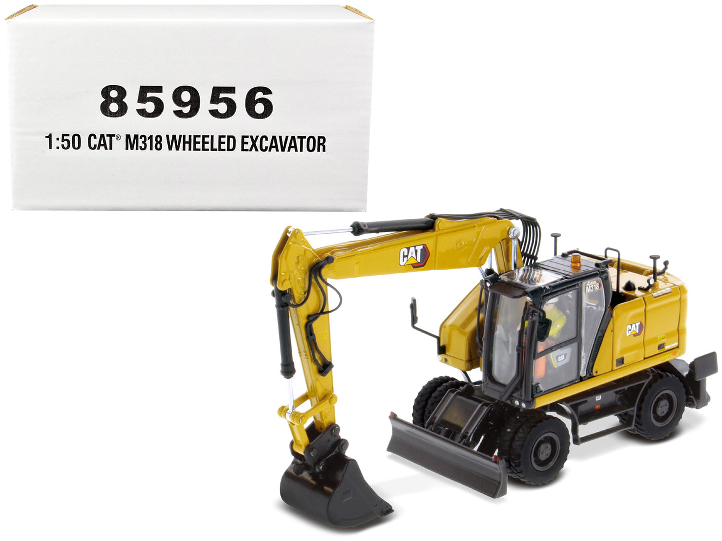 CAT Caterpillar M318 Wheeled Excavator Yellow with Operator "High Line" Series 1/50 Diecast Model by Diecast Masters  free shipping USA