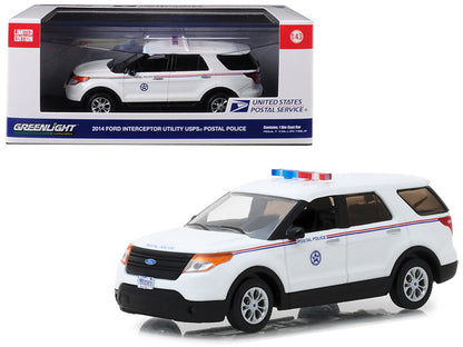 2014 Ford Interceptor Utility Postal Police "United States Postal Service" (USPS) White 1/43 Diecast Model Car by Greenlight  free shipping USA