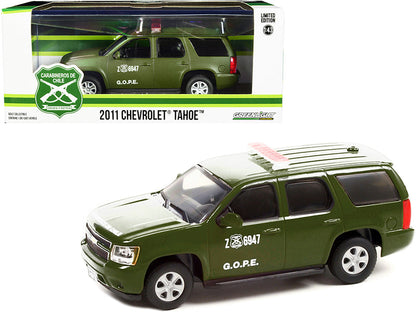 2011 Chevrolet Tahoe Police Car Matt Green "Carabineros de Chile" G.O.P.E. "Grupo de Operaciones Policiales Especiales" 1/43 Diecast Model Car by Greenlight  free shipping USA