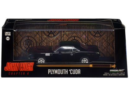 1971 Plymouth Barracuda Black "John Wick: Chapter 4" (2023) Movie "Hollywood" Series 1/43 Diecast Model Car by Greenlight  free shipping USA
