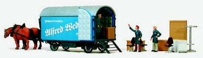 Preiser 30494 HO Scale Working People Moving Wagon with 2 Horses