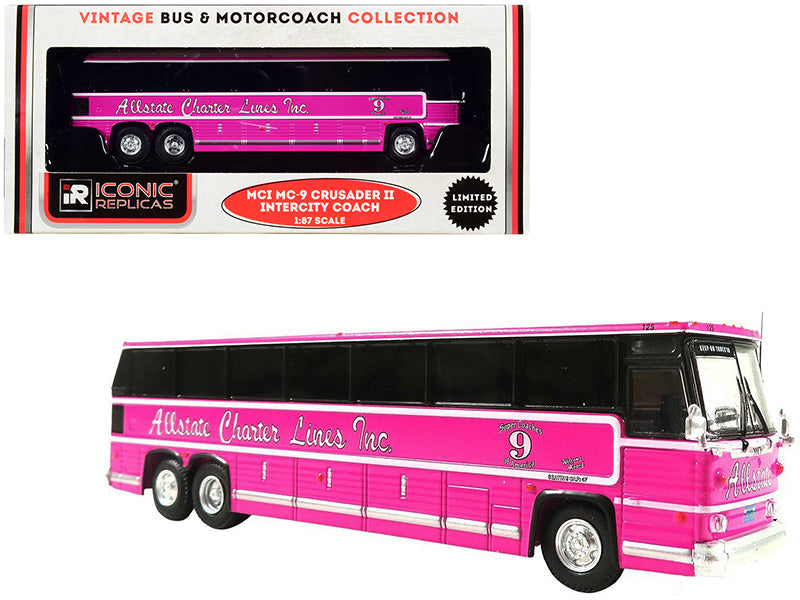 1980 MCI MC-9 Crusader II Intercity Coach Bus Pink "Allstate Charter Lines Inc." "Vintage Bus & Motorcoach Collection" 1/87 (HO) Diecast Model by Iconic Replicas  free shipping USA