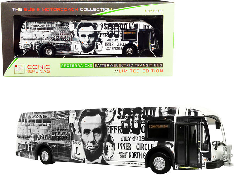 Proterra ZX5 Battery-Electric Transit Bus #9 "Downtown Reno" "Lincoln Line" (Nevada) "The Bus & Motorcoach Collection" 1/87 (HO) Diecast Model by Iconic Replicas  free shipping USA