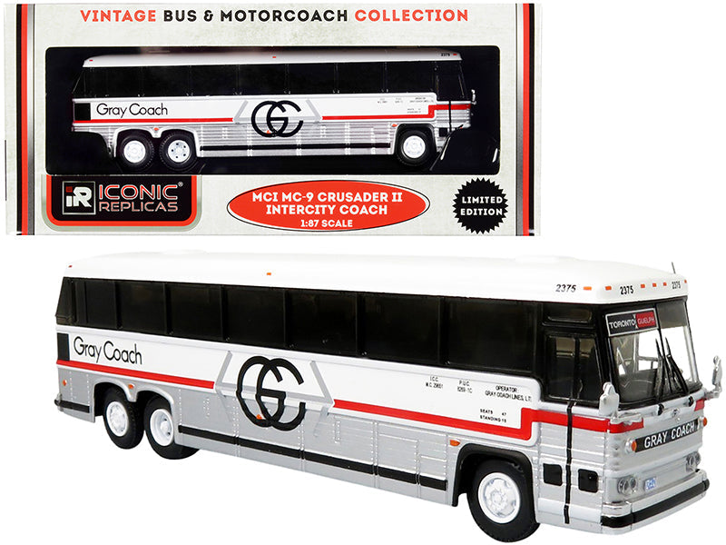 1980 MCI MC-9 Crusader II Intercity Coach Bus "Toronto - Guelph" Ontario (Canada) "Gray Coach" "Vintage Bus & Motorcoach Collection" 1/87 (HO) Diecast Model by Iconic Replicas  free shipping USA