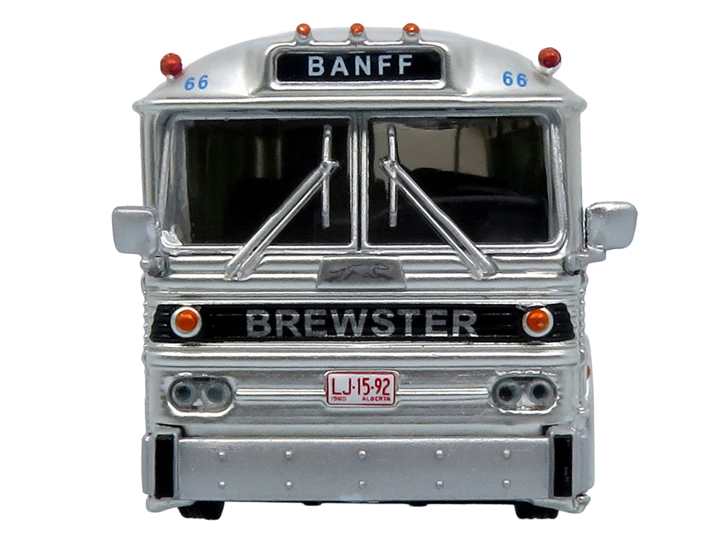 1964 MCI MC-5A Coach Bus "Brewster Gray Line" Silver with Blue and Red Stripes "Vintage Bus & Motorcoach Collection" Limited Edition to 504 pieces Worldwide 1/87 (HO) Diecast Model by Iconic Replicas