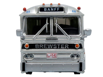1964 MCI MC-5A Coach Bus "Brewster Gray Line" Silver with Blue and Red Stripes "Vintage Bus & Motorcoach Collection" Limited Edition to 504 pieces Worldwide 1/87 (HO) Diecast Model by Iconic Replicas