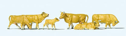 Preiser 10147 HO Scale Cows Light Brown pkg(6)