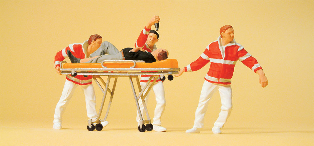 Preiser 10532 HO Scale Paramedics with Stretcher Figure Set
