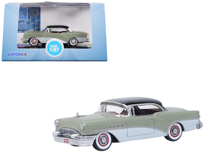 1955 Buick Century Windsor Gray and Dover White with Carlsbad Black Top 1/87 (HO) Scale Diecast Model Car by Oxford Diecast  free shipping USA