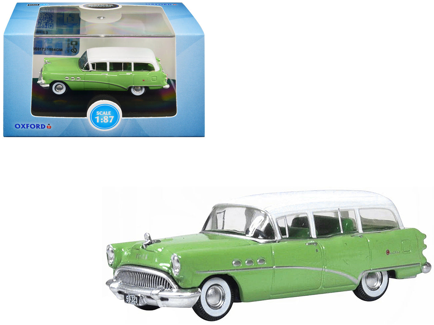 1954 Buick Century Estate Wagon Willow Green and White 1/87 (HO) Scale Diecast Model Car by Oxford Diecast  free shipping USA