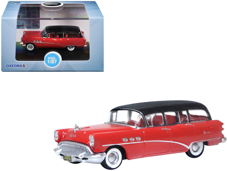 1954 Buick Century Estate Wagon Matador Red and Carlsbad Black with Red Interior 1/87 (HO) Scale Diecast Model Car by Oxford Diecast  free shipping USA