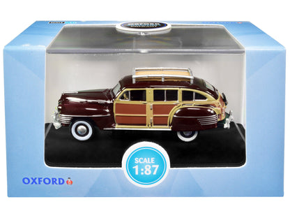 1942 Chrysler Town and Country Woody Wagon Regal Maroon with Roof Rack 1/87 (HO) Scale Diecast Model Car by Oxford Diecast  free shipping USA