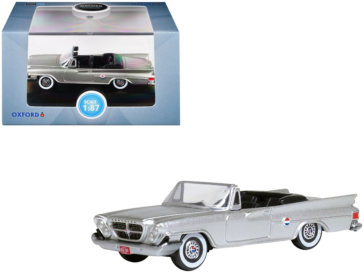 1961 Chrysler 300G Convertible Sheffield Silver Metallic 1/87 (HO) Scale Diecast Model Car by Oxford Diecast  free shipping USA