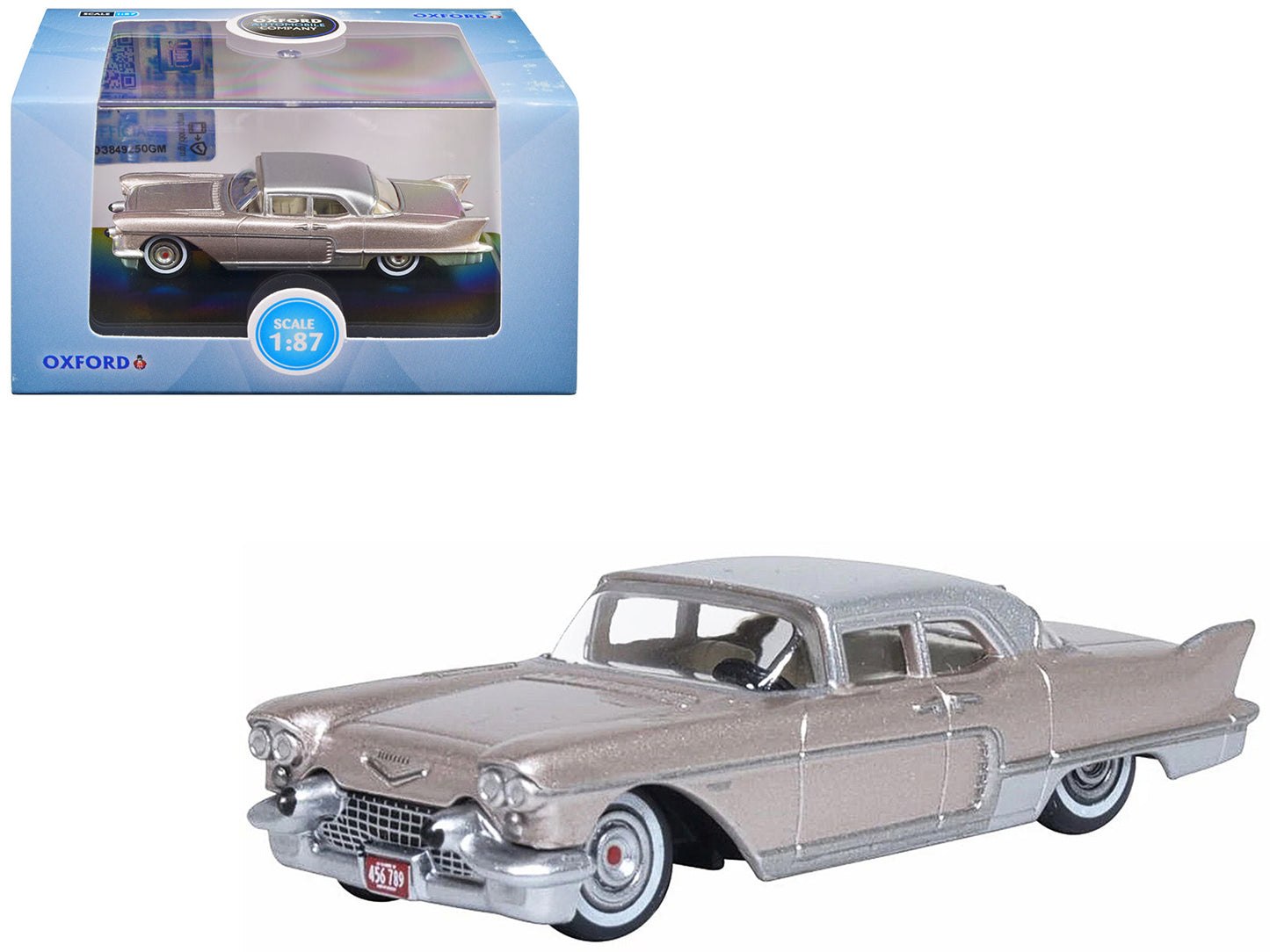 1957 Cadillac Eldorado Brougham Sandalwood Beige Metallic with Silver Top 1/87 (HO) Scale Diecast Model Car by Oxford Diecast  free shipping USA
