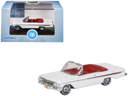 1961 Chevrolet Impala Convertible Ermine White with Roman Red Interior 1/87 (HO) Scale Diecast Model Car by Oxford Diecast  free shipping USA