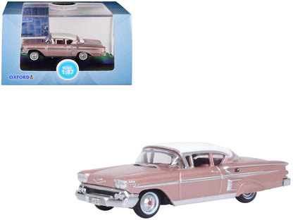 1958 Chevrolet Impala Sport Cay Coral Pink Metallic with White Top 1/87 (HO) Scale Diecast Model Car by Oxford Diecast  free shipping USA
