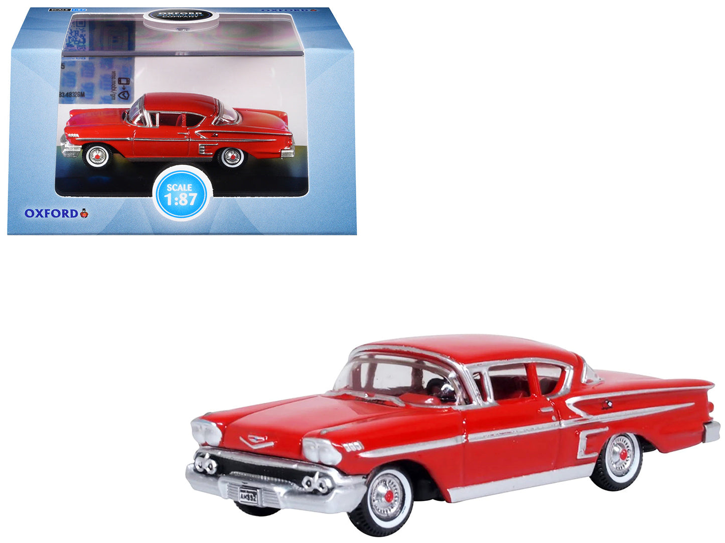 1958 Chevrolet Impala Sports Coupe Rio Red 1/87 (HO) Scale Diecast Model Car by Oxford Diecast  free shipping USA