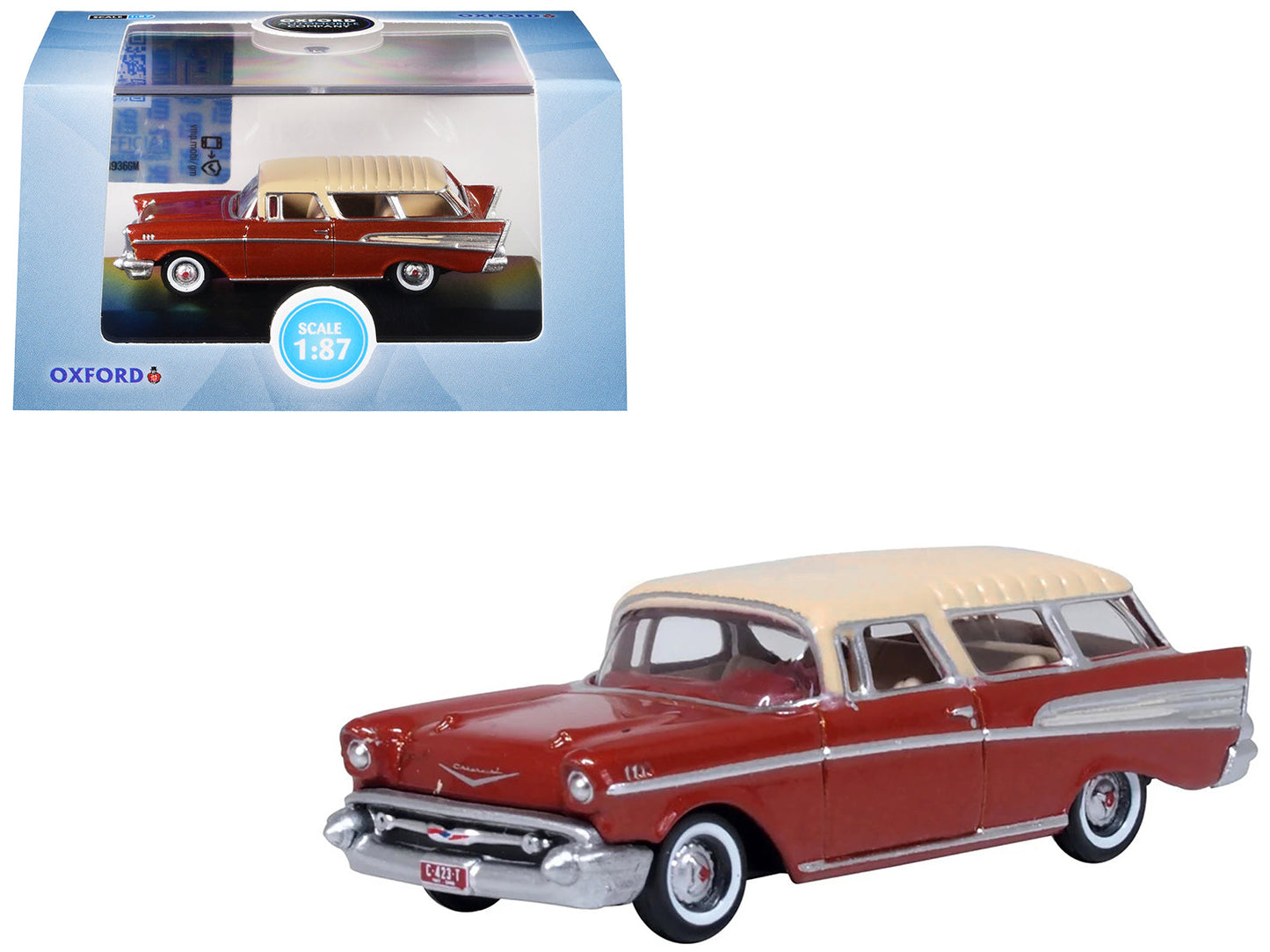 1957 Chevrolet Nomad Adobe Beige with Sierra Gold Top 1/87 (HO) Scale Diecast Model Car by Oxford Diecast  free shipping USA