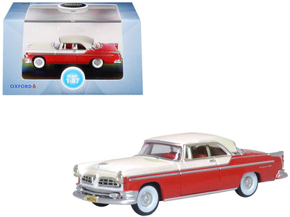 1955 Chrysler New Yorker Deluxe St. Regis Tango Red and Platinum Metallic 1/87 (HO) Scale Diecast Model Car by Oxford Diecast  free shipping USA