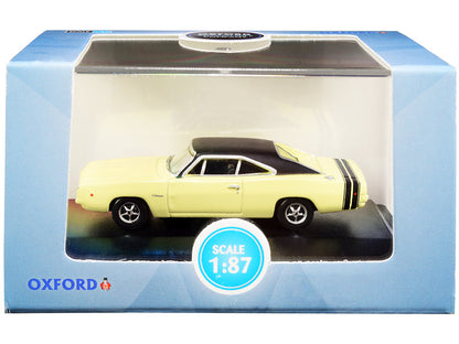 1968 Dodge Charger Light Yellow with Black Top and Black Stripes 1/87 (HO) Scale Diecast Model Car by Oxford Diecast  free shipping USA