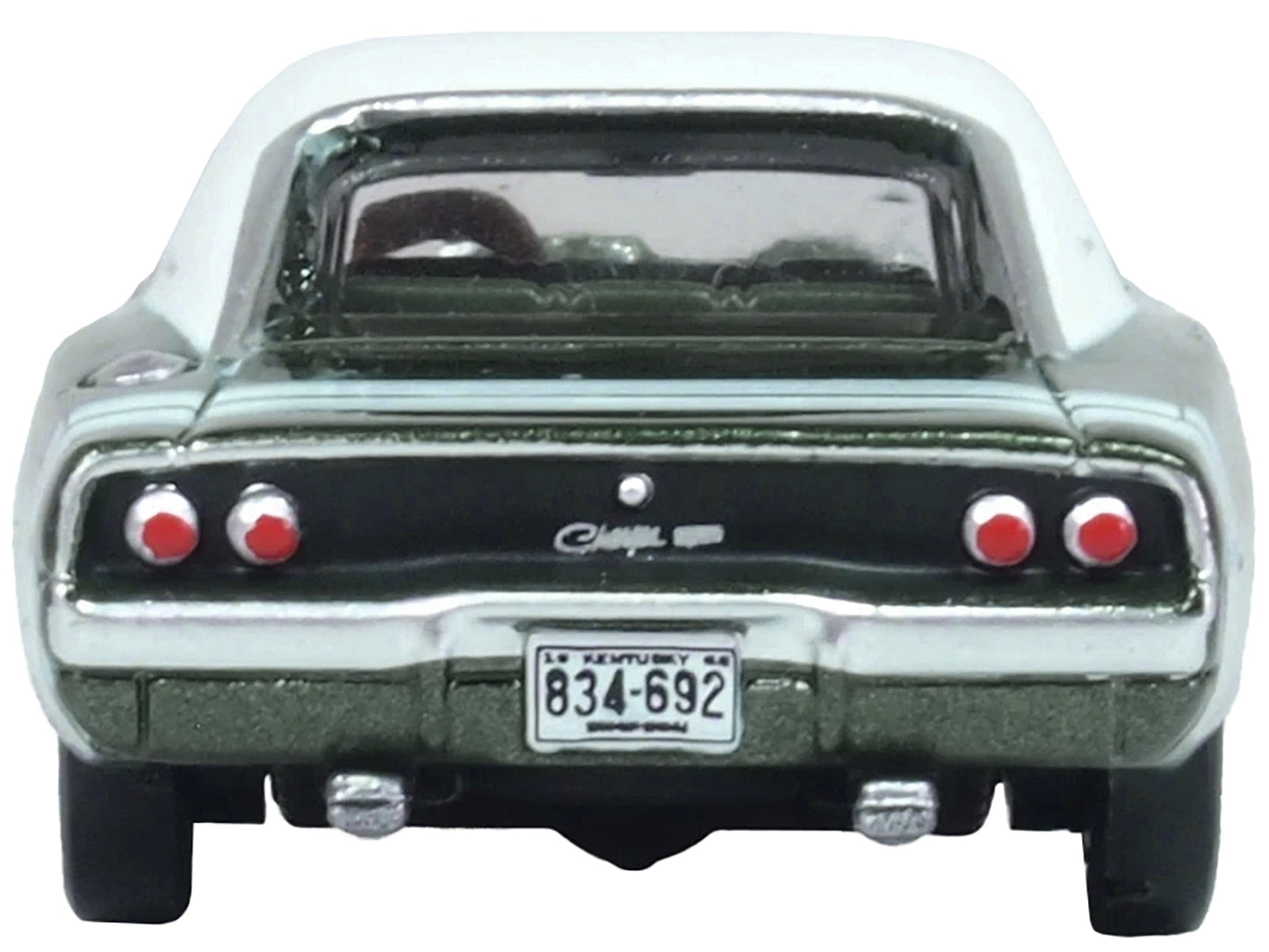 1968 Dodge Charger Racing Green Metallic with White Top and Tail Stripe 1/87 (HO) Scale Diecast Model Car by Oxford Diecast