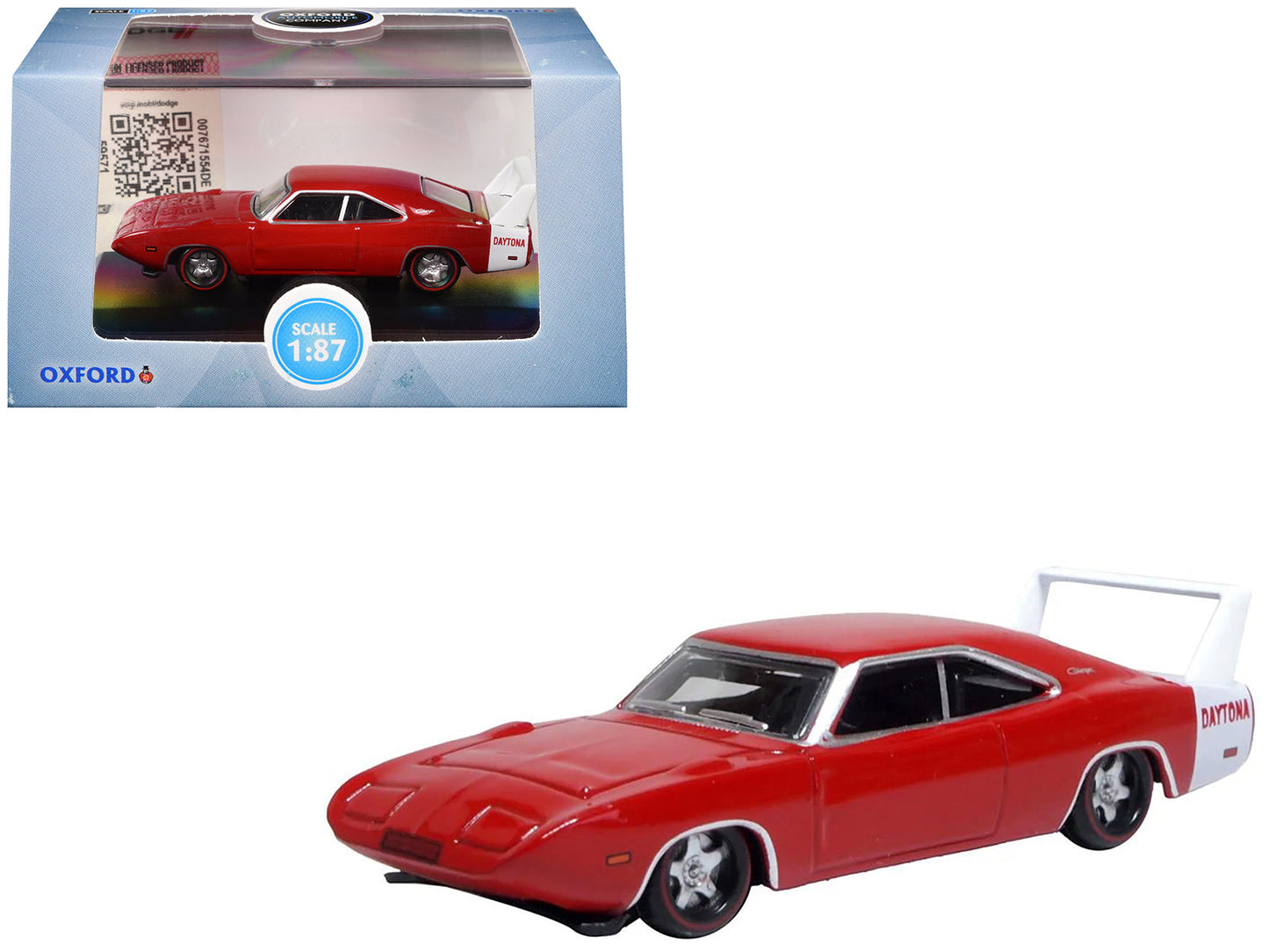 1969 Dodge Charger Daytona Red with White Stripe 1/87 (HO) Scale Diecast Model Car by Oxford Diecast  free shipping USA