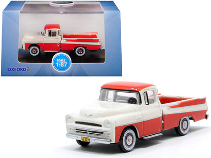 1957 Dodge D100 Sweptside Pickup Truck Tropical Coral and Glacier White 1/87 (HO) Scale Diecast Model Car by Oxford Diecast  free shipping USA