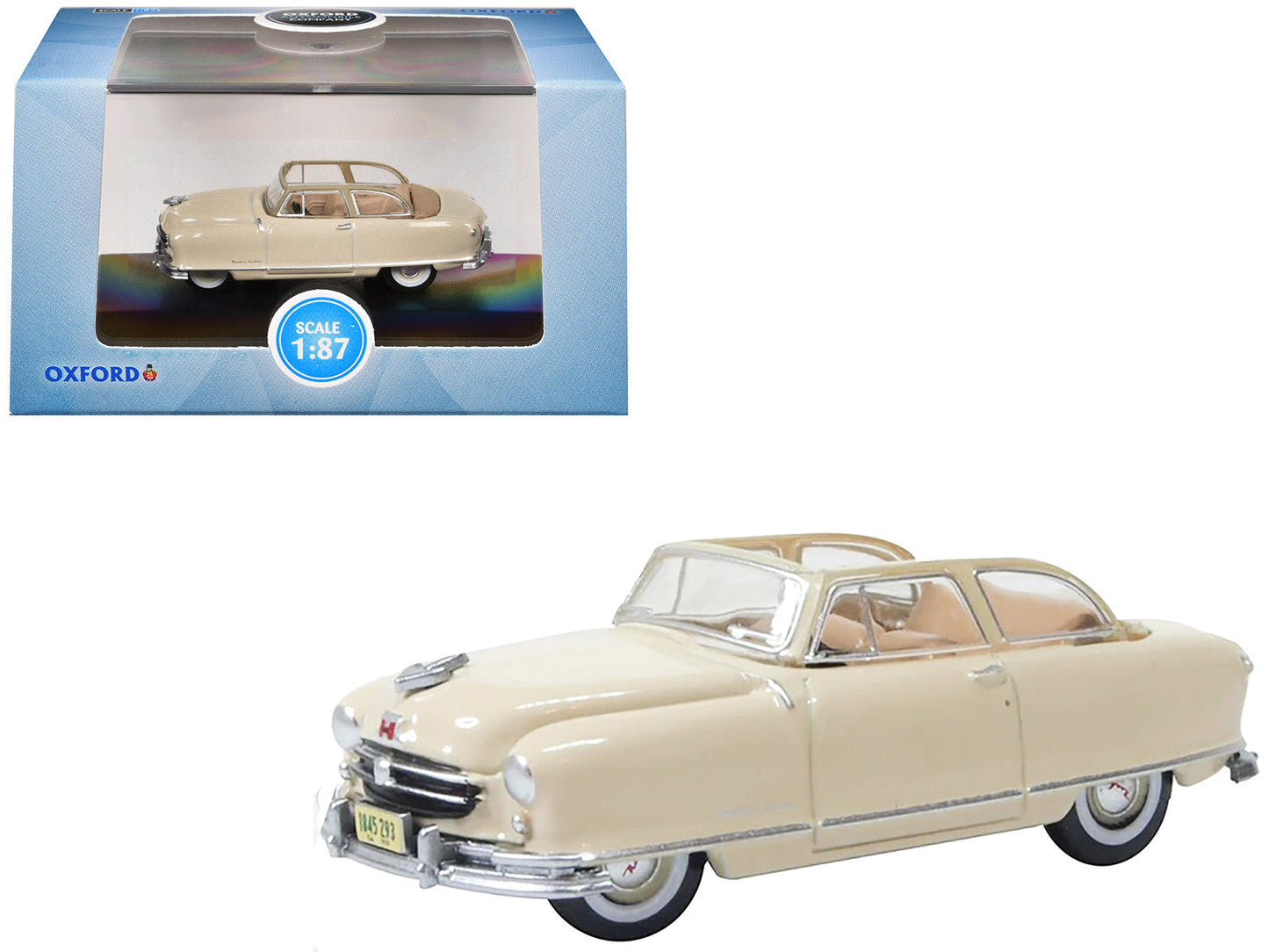 1950 Nash Rambler Custom Landau Convertible (Open) Champagne Ivory 1/87 (HO) Scale Diecast Model Car by Oxford Diecast  free shipping USA