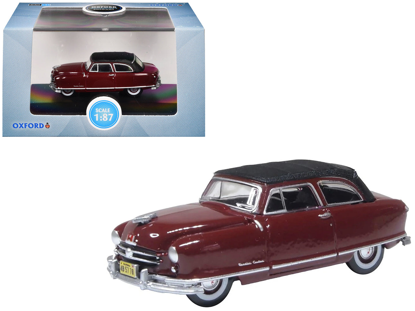 1950 Nash Rambler Custom Landau Convertible (Closed) Sunset Maroon with Black Top 1/87 (HO) Scale Diecast Model Car by Oxford Diecast  free shipping USA