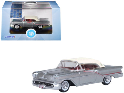 1957 Oldsmobile 88 Convertible (Top-Up) Juneau Gray with White Top and Red Interior 1/87 (HO) Scale Diecast Model Car by Oxford Diecast  free shipping USA